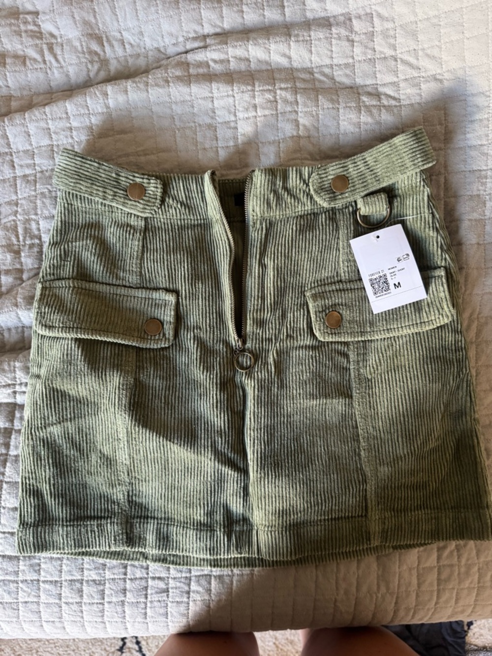 Forever 21 Olive Green Corduroy Mini skirt with Utility Pockets